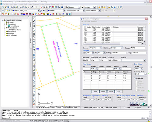 Parcel Mapping Tool for generating parcel boundaries based on the encoded technical descriptions.