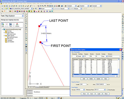 Tacurong City's digital boundary. The image shows the accuracy of the digital boundary that Amellar GIS can generate by displaying possible error (non-closure) between the first and last point with practical solutions also provided by Amellar GIS.